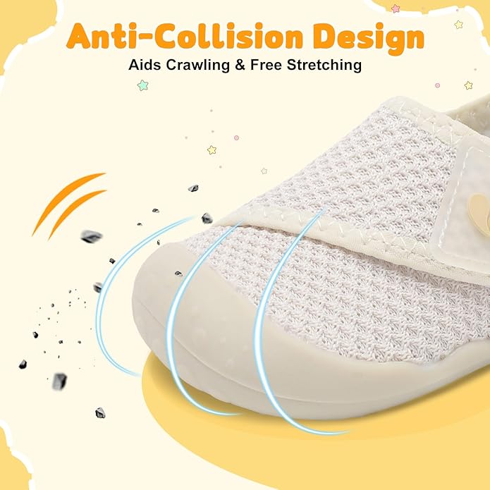 FEETCITY Baby First Walking Shoes Wide Baby Shoes Infant Sneakers Newborn Crib Shoe Barefoot Lightweight Slip On Shoe