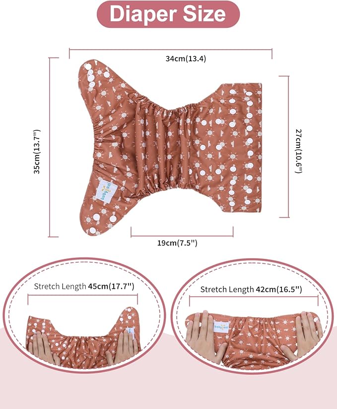 babygoal AWJ Cloth Diapers with Tummy Panel Pack of 7, 3 Diaper Cover with 3 Inserts and Wet Dry Bag, Adjustable Washable Reusable for Baby Girls and Boys