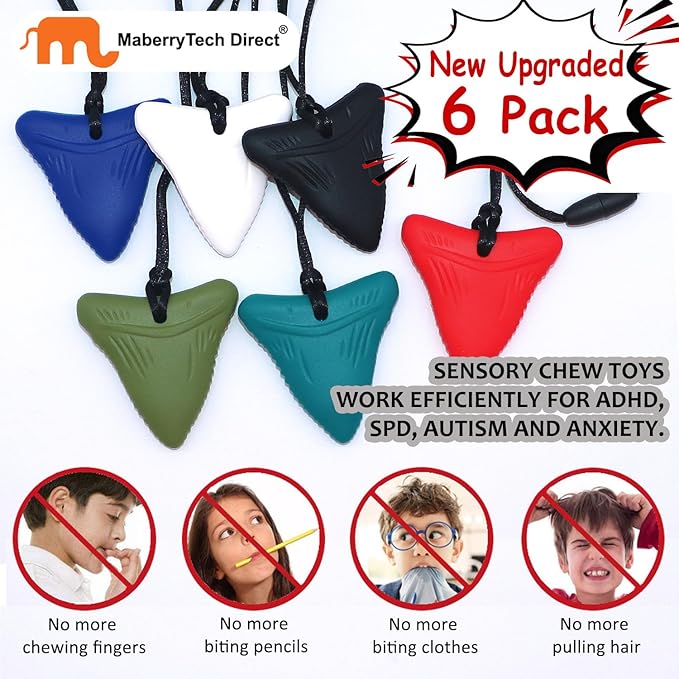 Chew Necklaces for Sensory Kids, 6 Pack Chewy Necklace Sensory Toys for Autism, ADHD, Anxiety- Silicone Teething Necklace Oral Chew Toys for Boys Girls Adults Chewer Reduces Chewing Fidgeting