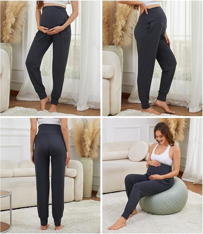 3 Pack Women's Maternity Sweatpants Over The Belly Pregnancy Jogger Pants Stretchy Maternity Pants with Pockets