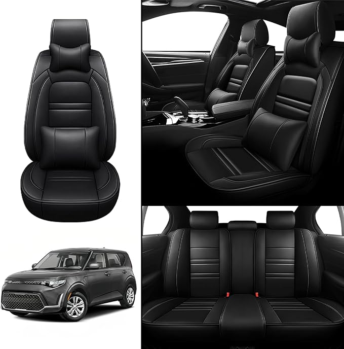 Car Seat Covers for kia Soul 2010-2025 | 5-Seats Seat Covers, Waterproof Seat Protectors, Automotive Seat Covers (Full Set with Pillow,Black)