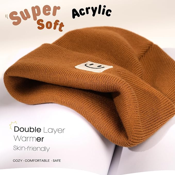 FURTALK Baby Beanie Cute Toddler Winter Hat Knit Boys Girls Warm 2 Pack Kids Embroidered Beanies Cap for 0-8 Years