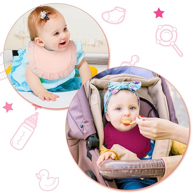Seematn 10 Pcs Baby Muslin Bibs Drool Bibs Bandana Ruffle Soft Cotton for Newborn Baby Infants Girl Teething Toddlers Boy(Retro Colors)