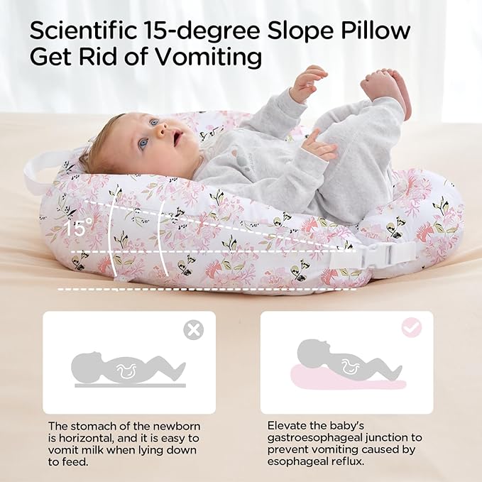 Little Grape Land Nursing Pillow, Multifunctional Breast Feeding Pillow with Arm Pillow, 3pk Baby Support Pillow with Adjustable Waist Strap and Removable Cover, Rose Floral