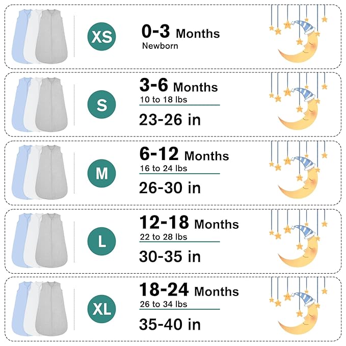 3 Pack Baby Sleep Sack 3-6 Months 100% Rayon Cotton Baby Sleeping Bag 2-Way Zipper Toddler Wearable Blankets Comfy Stretchy Thin Sleep Sacks TOG 0.3