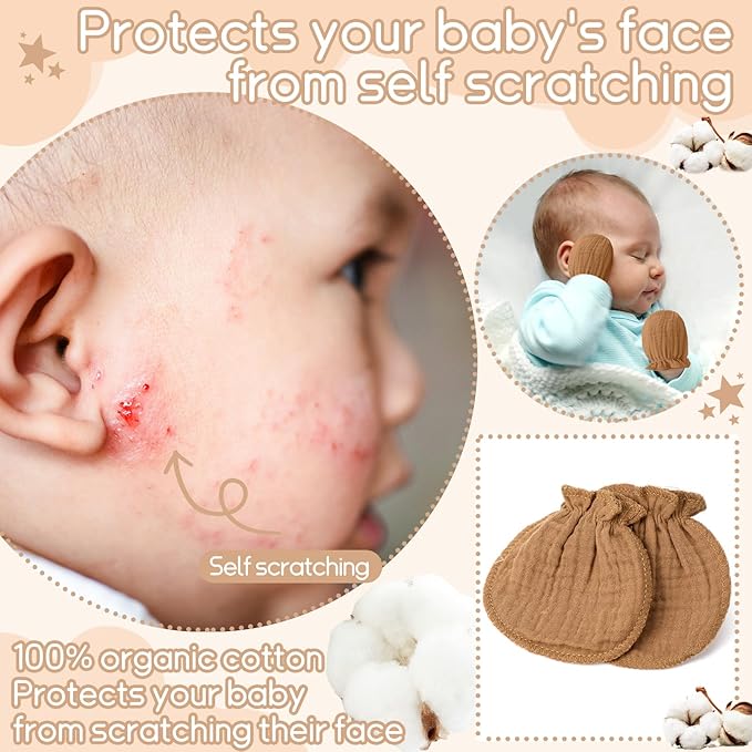 Newborn Baby Muslin Mittens 0-6 Months No Scratch Elastic Wrist Soft Breathable Gloves Bulk Cotton for Infant
