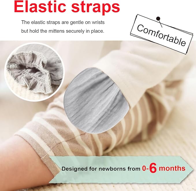 MOMSMENU Newborn Mittens No Scratch 100% Cotton Mitts Boy Girl baby mittens 0-6 months 6 Pack