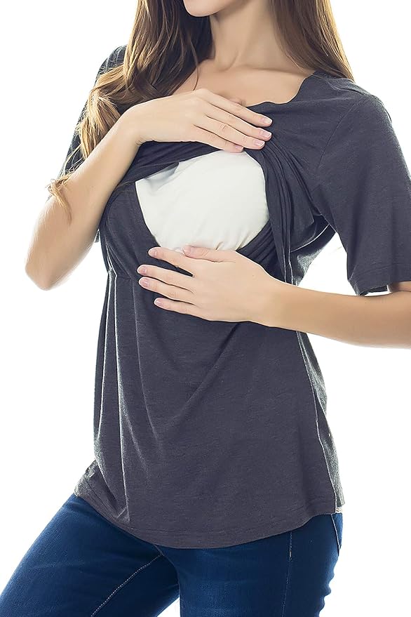 Smallshow Women's Maternity Nursing Tops Short Sleeve Breastfeeding Clothes