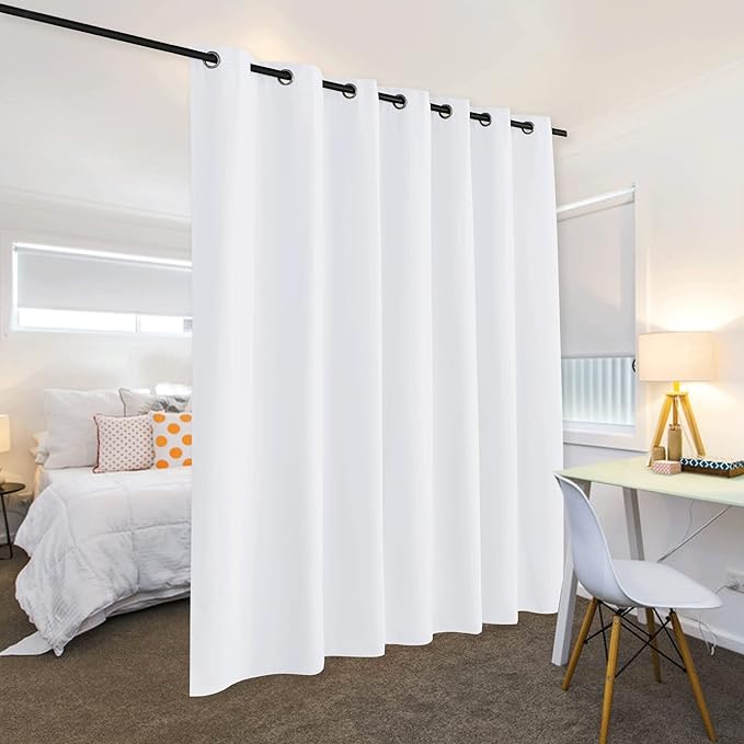 RYB HOME White Room Divider Curtains Privacy Screen Shades Separator for Loft Restroom Living Room Dining Office Patio Sliding Glass Door, 100 inches Wide x 84 inches Long, Pure White