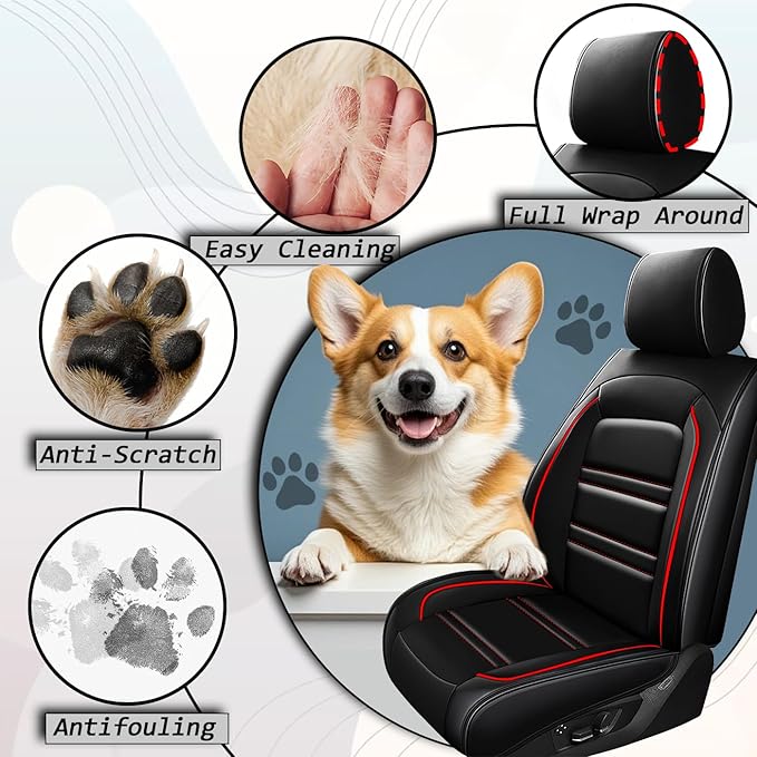 Seat Covers for Nissan Car Titan 2004-2024 | 5-Seats Leather Seat Covers, Easy to Install Automotive Seat Covers Full Set (Full Set, Black&Red Line)