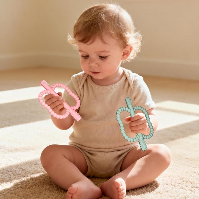 2 Pack Baby Silicone Teething Toys, Teething Sticks for Babies,Silicone teether Tubes for Baby Girl,BPA Free, Soothe Gums for 0-6 3-12 18-36 Months, Newborn Infants Toddler Sensory Chew Toys