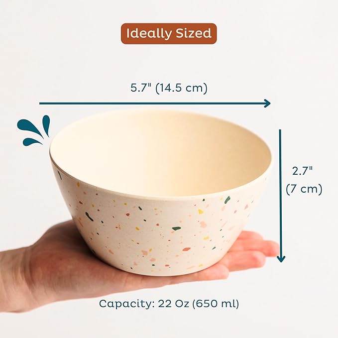 Nook Theory 4 Pack Bamboo Bowls - 22 Oz Reusable Bowl, Dishwasher Safe - Not Microwavable Bamboo Dishes (Fiesta)