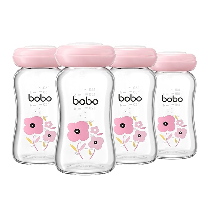 YOHKOH Glass Breast Milk Storage Bottles - 100% Leak-Proof, BPA-Free Breastmilk Storage Containers, Freezer & Dishwasher Safe, Ideal for Nursing Mothers (Red, 5.4oz (Pack of 4))