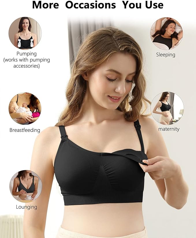 iloveSIA Nursing Bras for Mom Breastfeeding, Seamless Supportive Sleep Bra for Maternity Postpartum S-2XL 3Pack