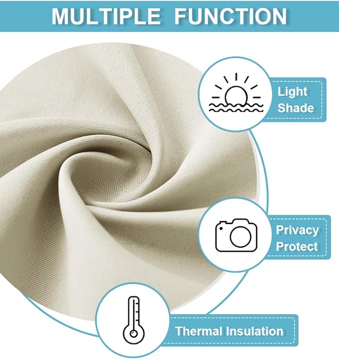 RYB HOME Extra Wide Curtains for Bedroom Living Room 72 inches Long, Thermal Insulated Privacy Drapes for Nursery Home Theater Dining Room, Width 62 by Length 72, Beige, 2 Panels