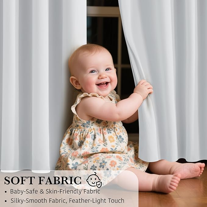 RYB HOME White 100% Blackout Curtains, Short Thermal Insulated Heat & UV Blocking Total Room Darkening Privacy Drapes for Small Window, Width 34 by Length 45, White, 2 Panels