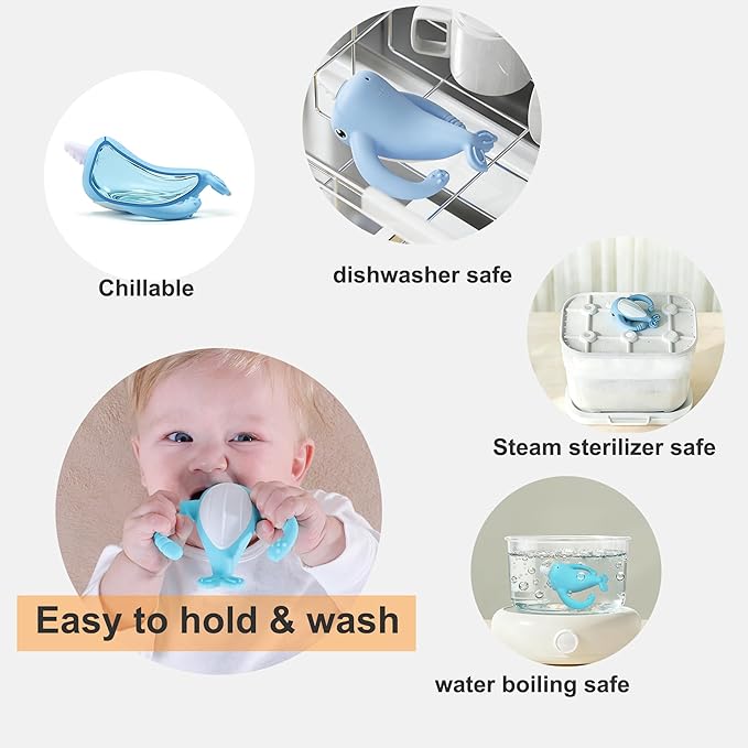 Best Baby Toy for 4Months Baby, Baby Teething Toys for 3-6 6-12 Months, Teething Relief Toys, Food Grade Silicone Montessori Baby Teether Toy for 3-6months, Sensory Toys for Teething Babies, Blue