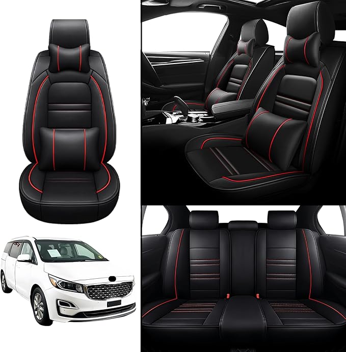 Car Seat Covers for kia Sedona 2003-2021 | 5-Seats Seat Covers, Waterproof Seat Protectors, Automotive Seat Covers (Full Set with Pillow,Black&Red Line)