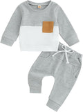 Toddler Baby Boy Fall Clothes Waffle Outfit Long Sleeve Color Blocking Sweatshirt Pullover Jogger Pant Set
