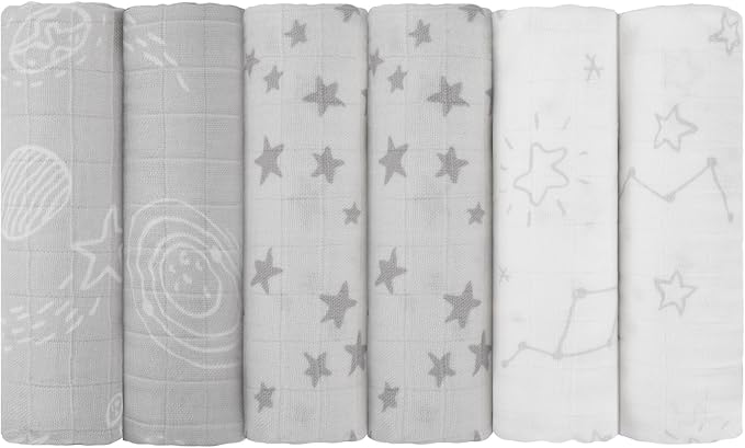 Maliton Muslin Swaddle Blankets for Newborn, 6-Pack Breathable Receiving Blanket (27" x 27") Soft Baby Blankets for Girls and Boys, Baby Burp Cloth with 3-Layer Cotton Design for Infant Wrap(Universe)