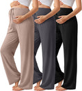 3 Pack Maternity Pants for Women Over The Belly Lounge Work Pregnancy Pants Drawing Wide Leg Trousers with Pockets