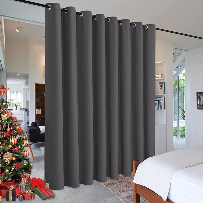 RYB HOME Gray Blackout Room Divider Curtain Large Wall Panel, Heavy Duty Energy Smart Privacy Curtain Panel for Home Theater/Patio Door/Balcony Door, 9 ft Long x 15 ft Wide, Grey, 1 Pc