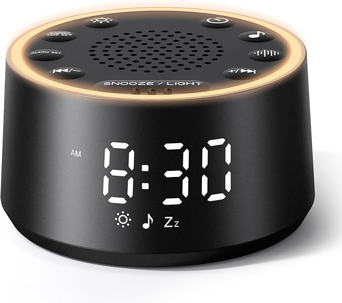 Dreamegg Sound Machine for Sleep - D1 Nova White Noise Sound Machine for Baby Adult with Alarm Clock, Soothing Sounds, Dimmable, White Noise Alarm Clocks for Bedrooms Heavy Sleepers Travel, Black