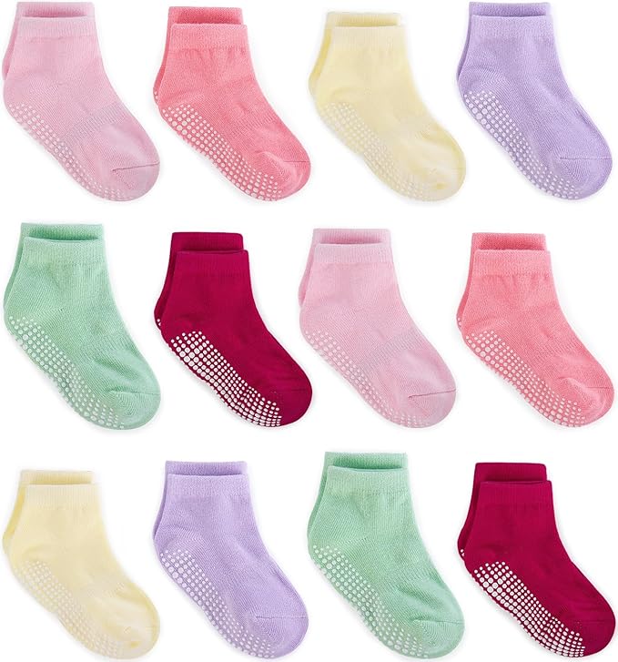 Zaples Baby Non Slip Grip Ankle Socks with Non Skid Soles for Infants Toddlers Kids Boys Girls