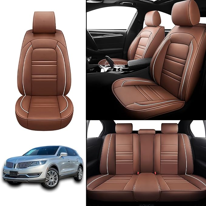 Seat Covers for Lincoln mkx 2007-2018 | 5-Seats Leather Seat Covers, Easy to Install Automotive Seat Covers Full Set (Full Set, Coffee)