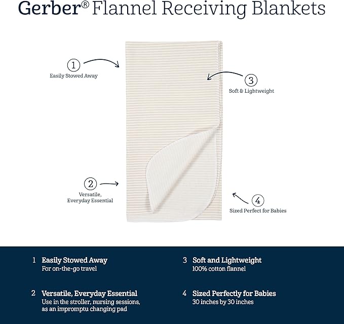 Gerber Unisex Baby 100% Cotton Flannel Receiving Blankets 30x30 Inches (Pack of 4), Celestial, One Size