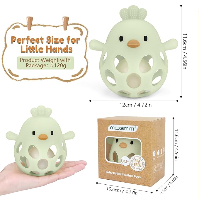 MCGMITT Baby Teething Toys for 3-6 Months, Easy Grasp Silicone Infant Rattle Teether Toy for 0-12 Months, BPA-Free Food Grade Baby Montessori Sensory Toys, Soft Infant Chew Toys for Teething Relief