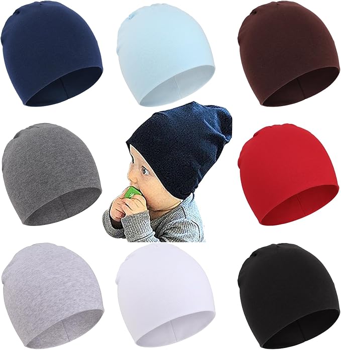 DRESHOW BQUBO 8 Pack Unisex Baby Beanie Hat Infant Toddler Kid Hats Baby Soft Cute Knit Cap Nursery Beanie