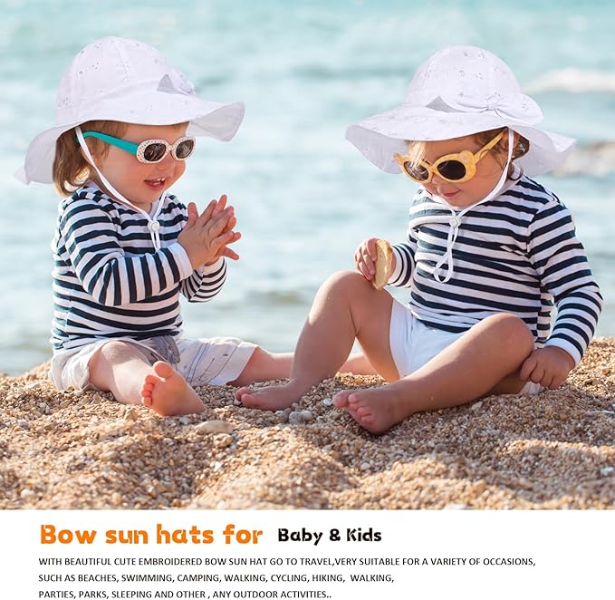 Baby Girl Sun Hat with UPF 50+ Outdoor Adjustable Beach Hat with Wide Brim Bucket Hats