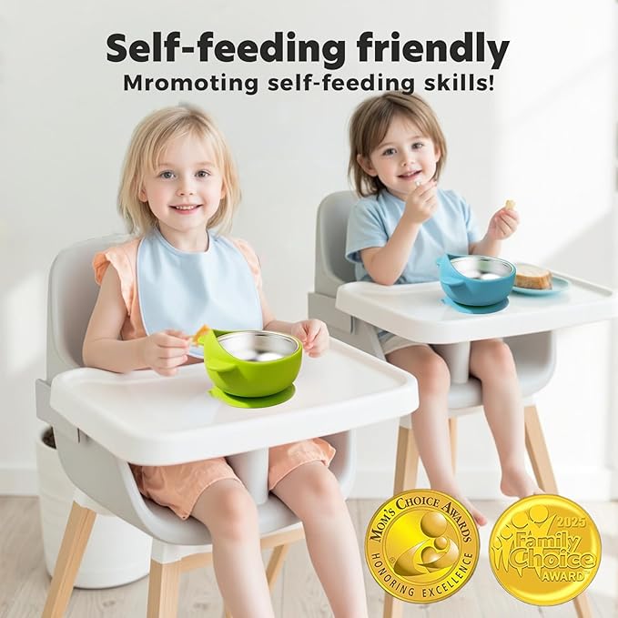 Stainless Steel Baby Bowls with Suction, 2-in-1 Toddler Feeding Set SUS304 Non-Toxic | Unbreakable & Anti-Scald | Super Strong Suction Base | Dishwasher Safe | Perfect Baby Gift - 4Pack Cu.Ft.