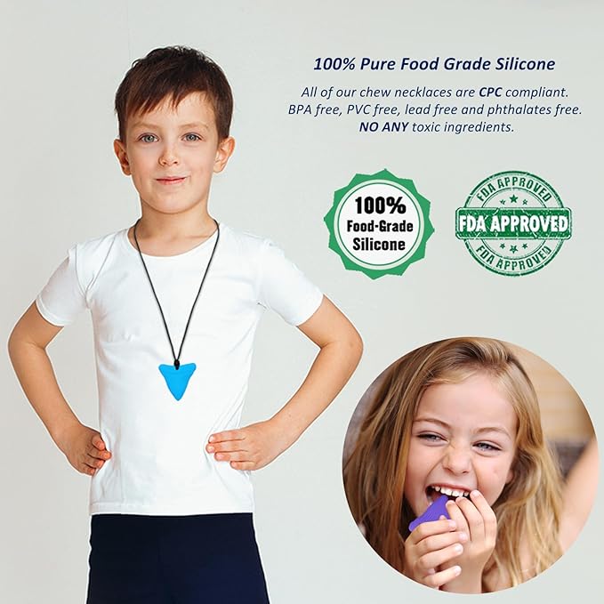 Chew Necklace for Kids Adults, Silicone Chew Toys for Kids Boys Girls with Anxiety Autism ADHD SPD Needs, Autism Sensory Necklaces for Chewing - 6 Pack