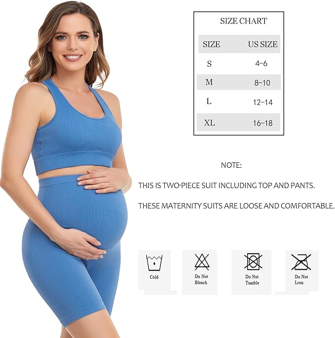 Women's Maternity 2 Piece Outfit Set - Bra & Shorts for Pregnancy - Yoga workout Lounge Wear Sets