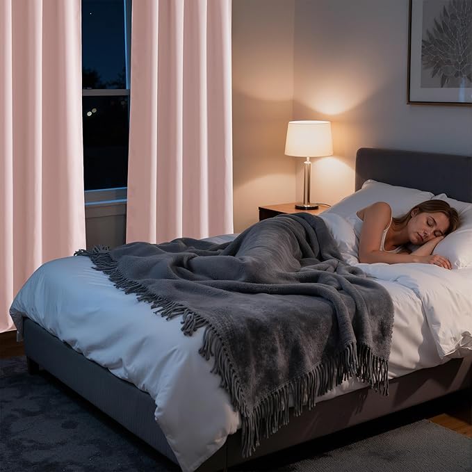 RYB HOME Bedroom Blackout Curtains 63 inches Long, 100% Blackout Thermal Insulated Noise Reducing Curtains for Living Room Nursury, 34 inches Wide by 63 inches Long, Baby Pink