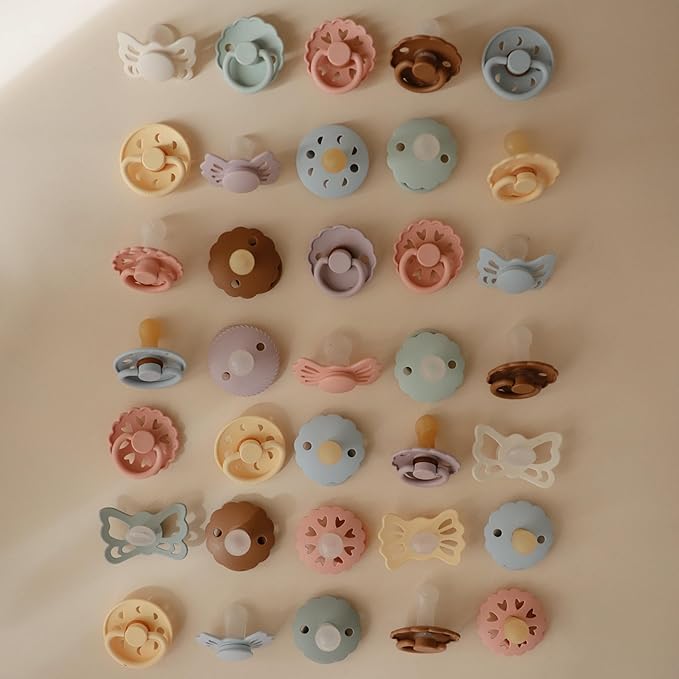 FRIGG Lucky Symmetrical SilkySoft Silicone Baby Pacifier | Made in Denmark | BPA-Free (Great Gray/Honey Gold, 6-18 Months)
