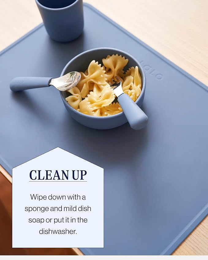 Lalo Silicone Placemat for Toddlers & Babies - Non-Slip Kids Placemat for Restaurants & Dining Tables - Non-Toxic & BPA Free Safe - for Ages of 4 Months and Up - Blueberry