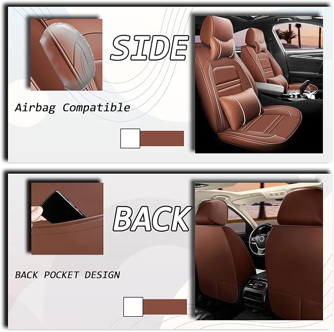 Car Seat Covers for JP Gladiator 2020-2025 | 5-Seats Seat Covers, Waterproof Seat Protectors, Automotive Seat Covers (Full Set with Pillow,Coffee)