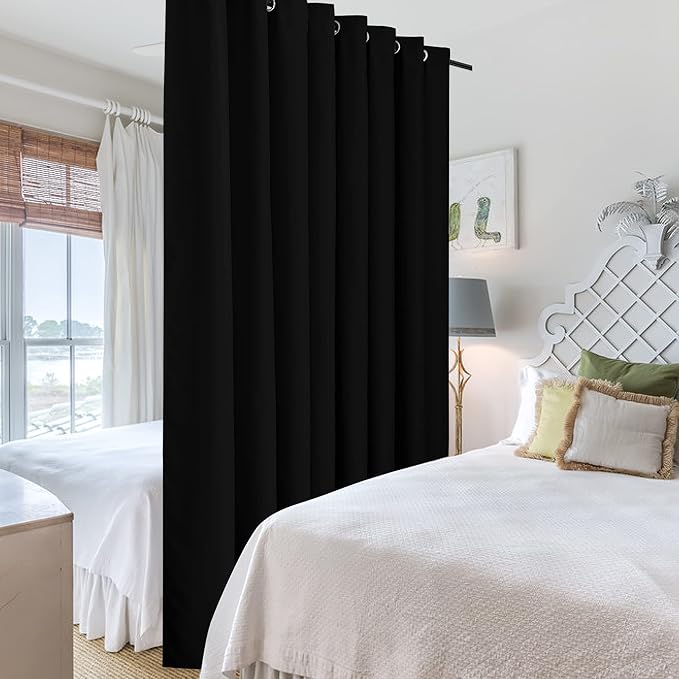 RYB HOME Extra Wide Curtains for Divider Room Separation Soundproof Temporary Door Curtains for Bedroom Closet Office Home Theatre Garage Living Room Privacy Drop Cloth, W 180 x L 84 inches, Black