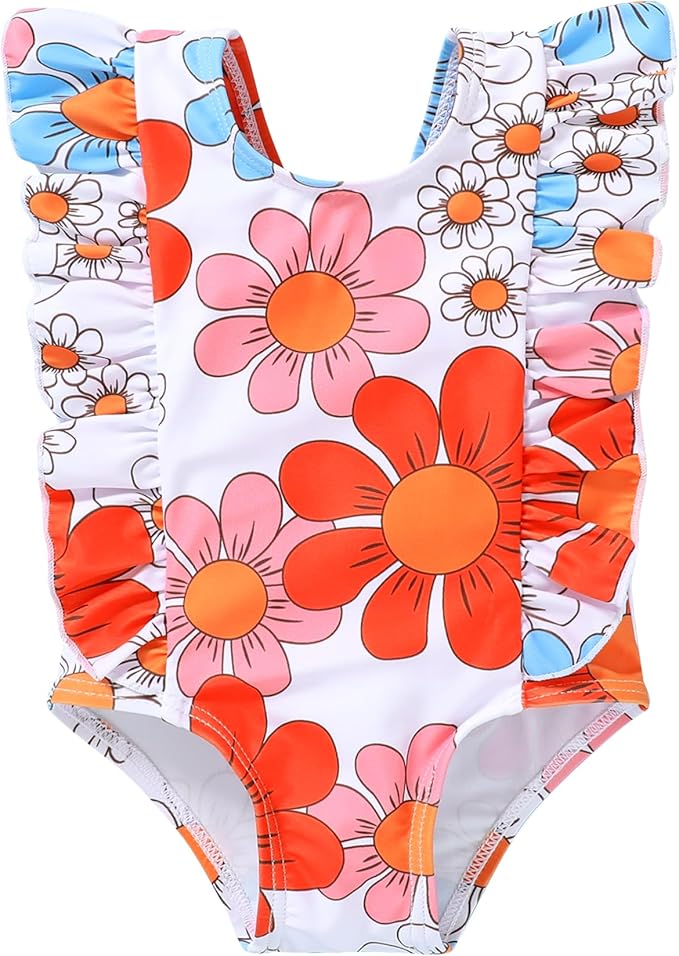 Newborn Baby Girl Ruffle Swimsuit Infant Toddler One Piece Floral Bikini Beach Bathing Swimwear Set