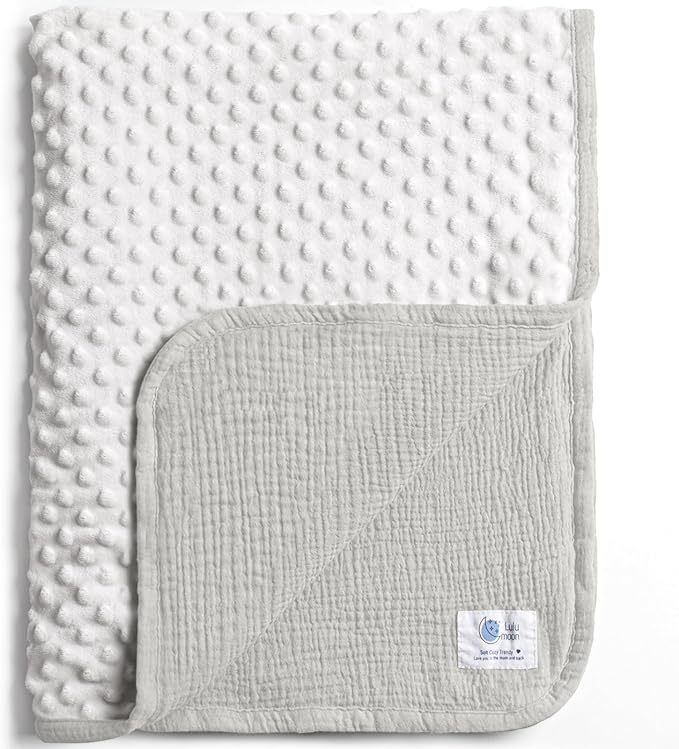 lulumoon Baby Blanket for Newborn Receiving: Minky Dot & Muslin Lightweight - Thermal Blanket Gift for Baby Shower & Hospital Welcoming 30"x40"（Gray）