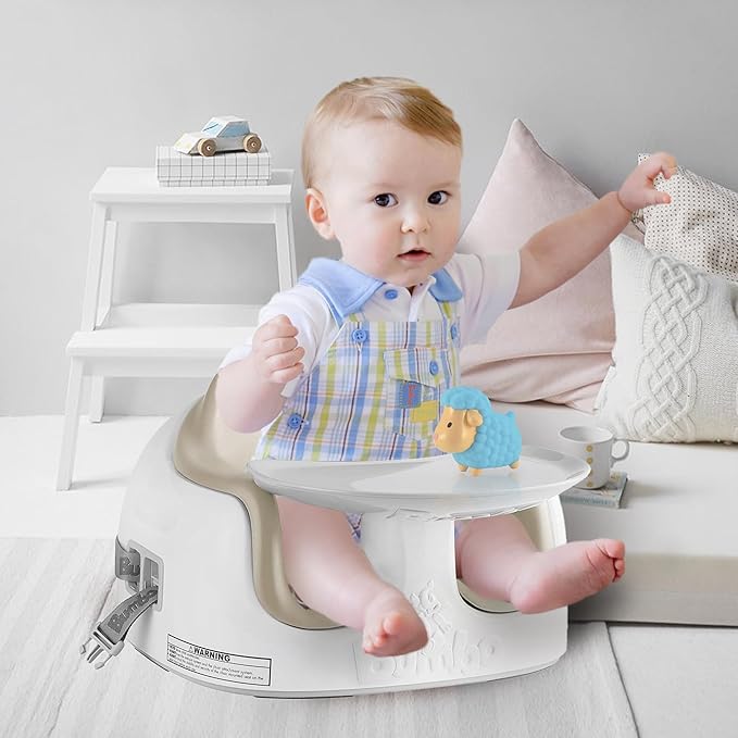 Bumbo 3-in-1 Multi-Seat for 6 to 36 Months, Travel Baby Feeding & Play Floor Seat, All-in-One Portable Booster with Tray & Toddler High Chair, Taupe