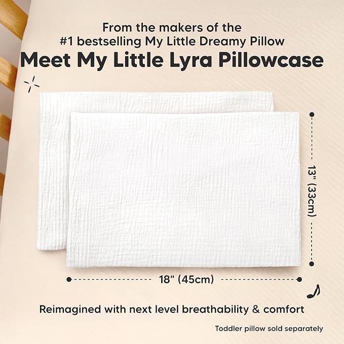 KeaBabies Muslin Toddler Pillowcase 13x18 Only – 2-Pack Organic Cotton Muslin Pillow Case for Kids, Girls, Boys, Small Travel Size Cover, Soft & Breathable Toddler Pillow Sold Separately (Soft White)