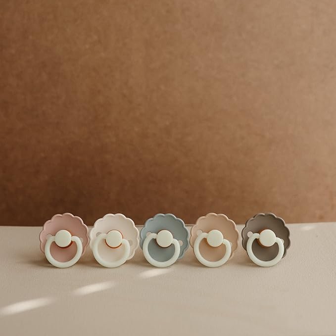 FRIGG Daisy Night Natural Rubber Baby Pacifier | Made in Denmark | BPA-Free (Croissant/Cream, 0-6 Months) 2-Pack