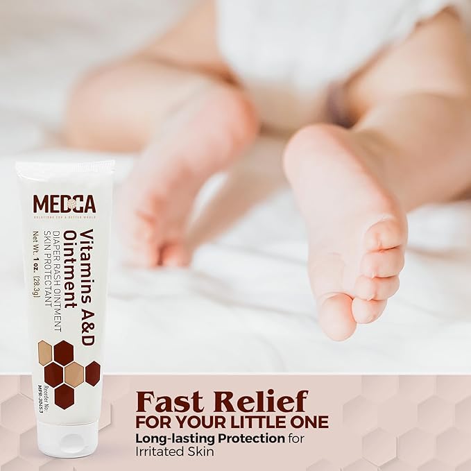 MEDca Vitamin A & D Diaper Rash Ointment- Protectant Cream for Sensitive Baby Skin - Lanolin & Petrolatum Formula, Dry-Cracked Hands/Feet/Face Skin, 1oz Tube, Pack of 6