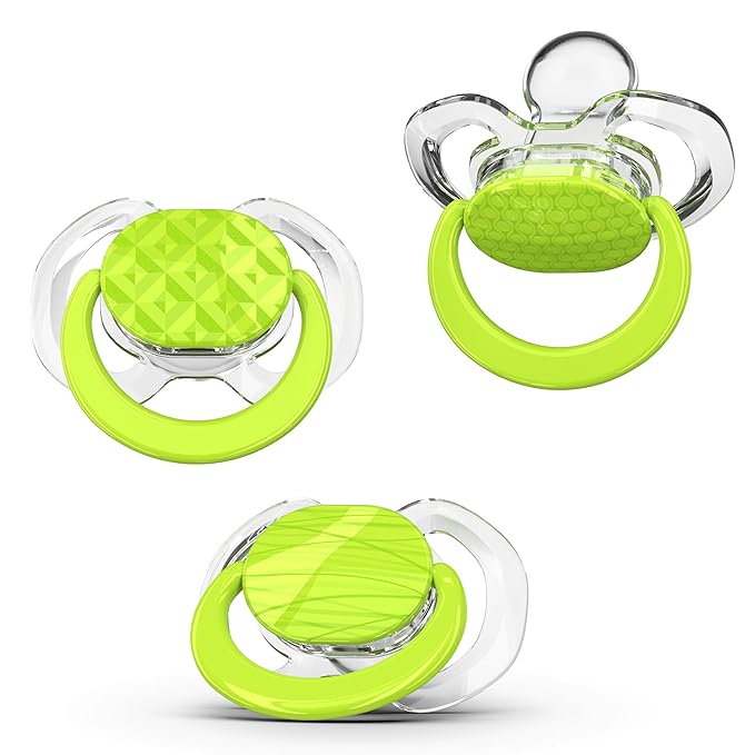 Smilo Baby Pacifier with Orthodontic Design for Healthy Dental Development - Stage 3 for Babies 9+ Months - Pack of 3X 100% Silicone Pacifiers BPA Free - Green
