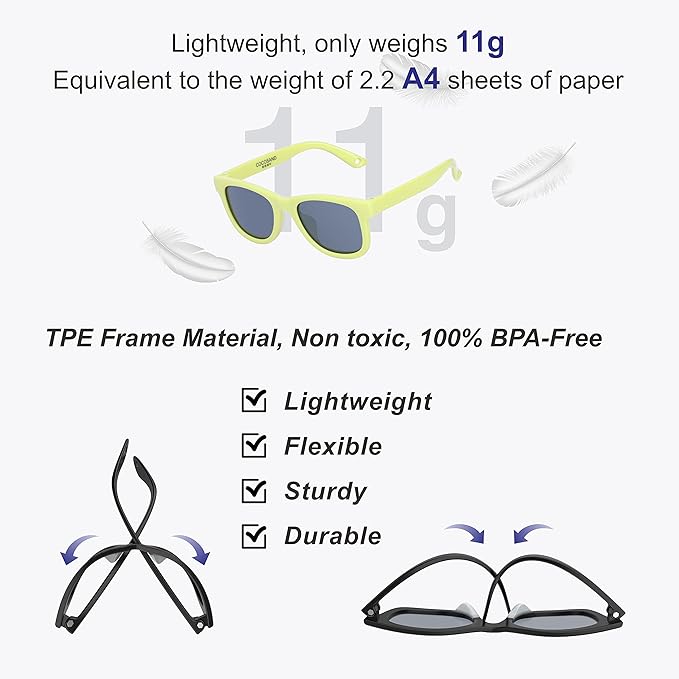 COCOSAND Flexible Baby Sunglasses with Strap Polarized UV Protection for Toddler Infant Newborn Boy Girl Age 0-24 Months