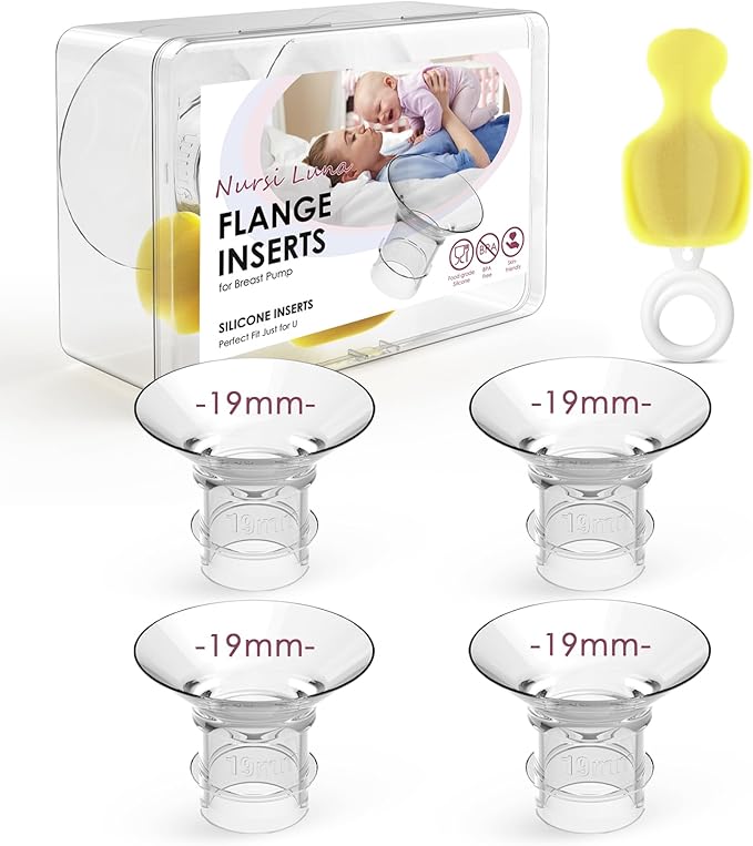 Flange Insert 15mm 4PCS for 24mm Flange/Shield, Flange Sizing Kit Silicone Flange Insert with Storage Box, Cleaning Brush, Breastfeeding Essentials Kit for Moms